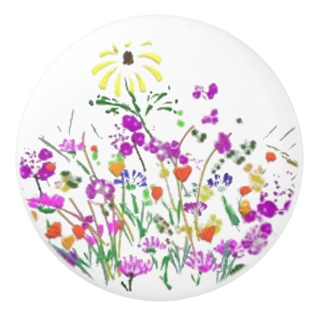 Wildflower Doodle Ceramic Knob (Front)
