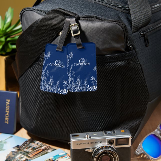 Wildflower Doodles Monogram Luggage Tag (Front & Back)