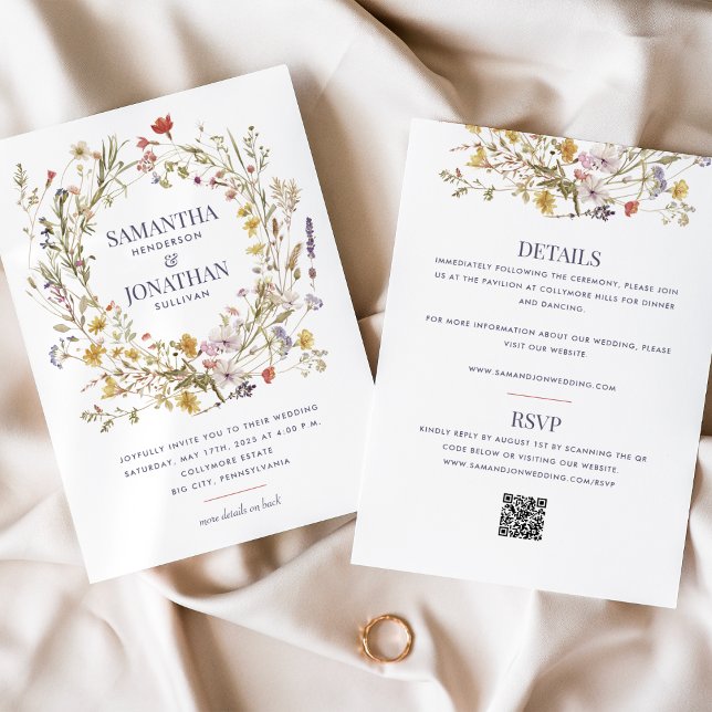 Wildflower Double-sided QR Wedding  Invitation (Creator Uploaded)