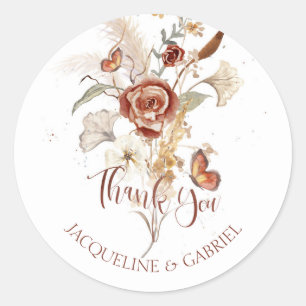 Wildflower Dried Floral Watercolor Wedding Bridal Classic Round Sticker