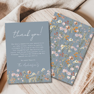 Wildflower Dusty Blue Baby in Bloom Baby Shower Thank You Card