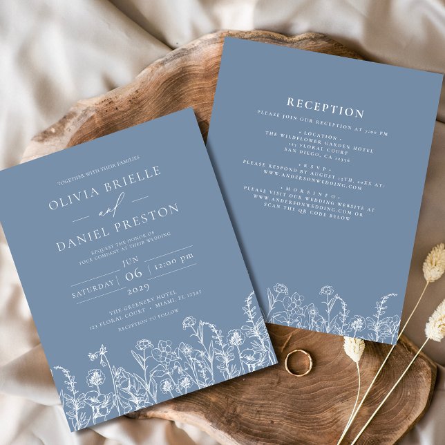 Wildflower Dusty Blue Botanical Wedding Invitation (Creator Uploaded)