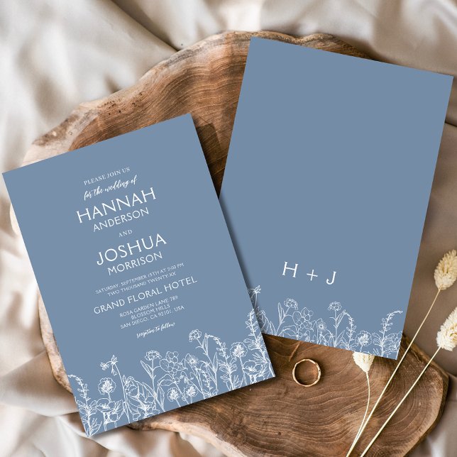 Wildflower Dusty Blue Botanical Wedding Invitation (Creator Uploaded)