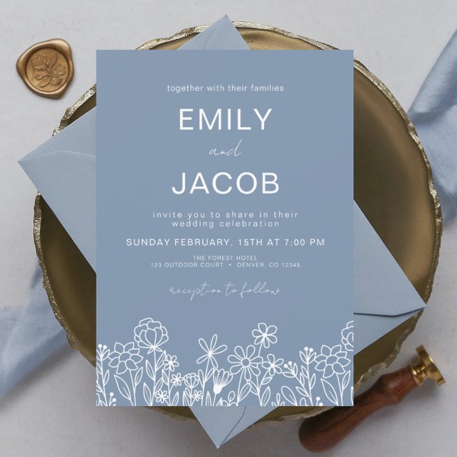 Wildflower Dusty Blue Botanical Wedding Invitation (Creator Uploaded)
