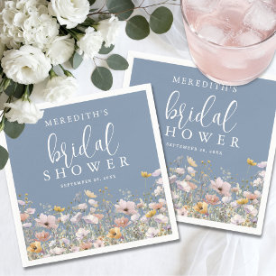 Wildflower Dusty Blue Bridal Shower Napkin