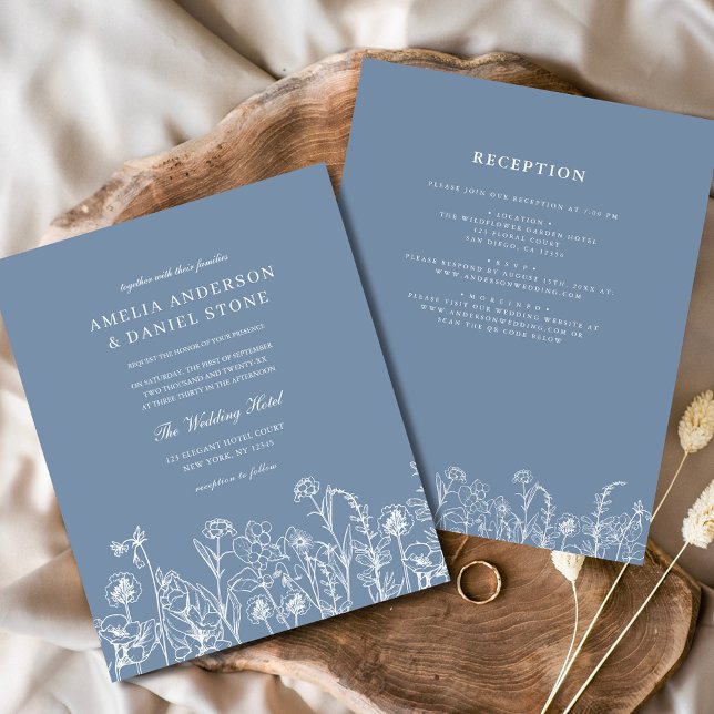 Wildflower Dusty Blue Meadow Wedding Invitation (Creator Uploaded)