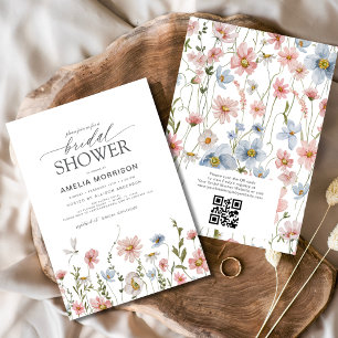 Wildflower Dusty Blue Pink Garden Bridal Shower Invitation