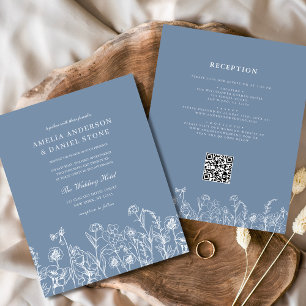 Wildflower Dusty Blue QR Code Wedding Invitation Flyer