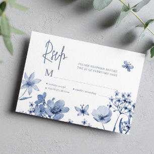 Wildflower dusty blue wedding response RSVP card