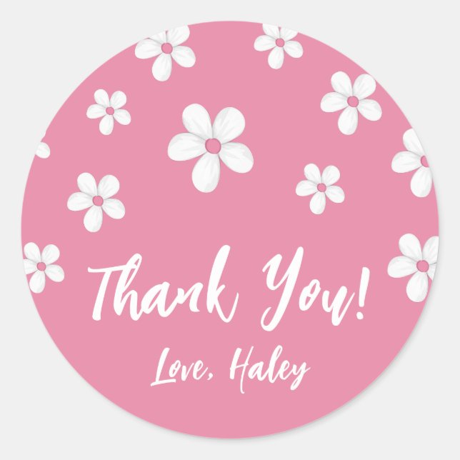 Wildflower Dusty Pink Cute Baby Girl Thank You Classic Round Sticker (Front)