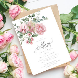 Wildflower Dusty Pink Rose Floral Wedding  Invitation