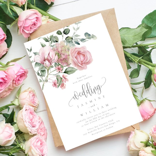 Wildflower Dusty Pink Rose Floral Wedding  Invitation (Creator Uploaded)
