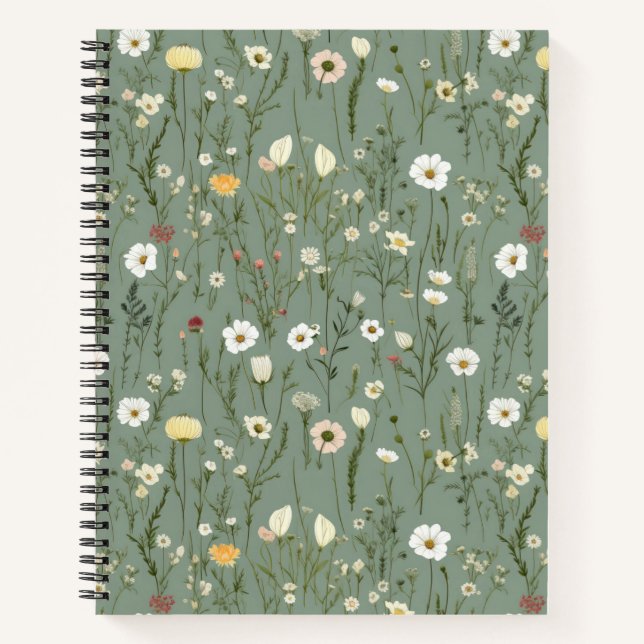 Wildflower Dusty Sage Floral Green Notebook (Front)