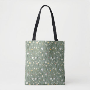 Wildflower Dusty Sage Floral Green Tote Bag