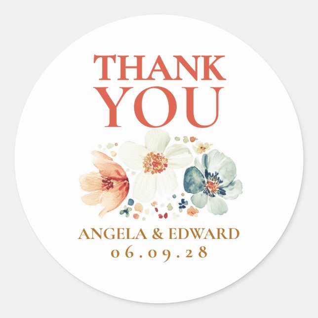 Wildflower Earthy Floral Thank You Sticker (Front)