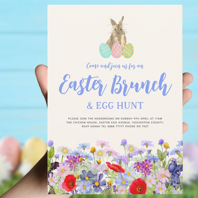 Wildflower Easter Bunny Brunch and Egg Hunt Invitation (Easter brunch and egg hunt boho wildflower bunny invitation )