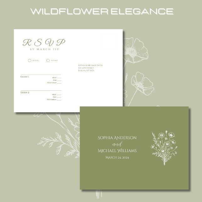 Wildflower Elegance-RSVP-Wedding- Postcard (Wildflower Elegance Wedding Collection-Fern Green-RSVP Postcard)