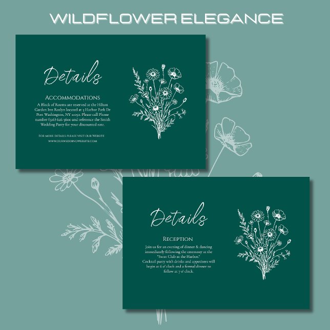 Wildflower Elegance Wedding Details- Enclosure Card (Wildflower Elegance Wedding Details-Emerald Green-Rustic, Country, Bohemian)