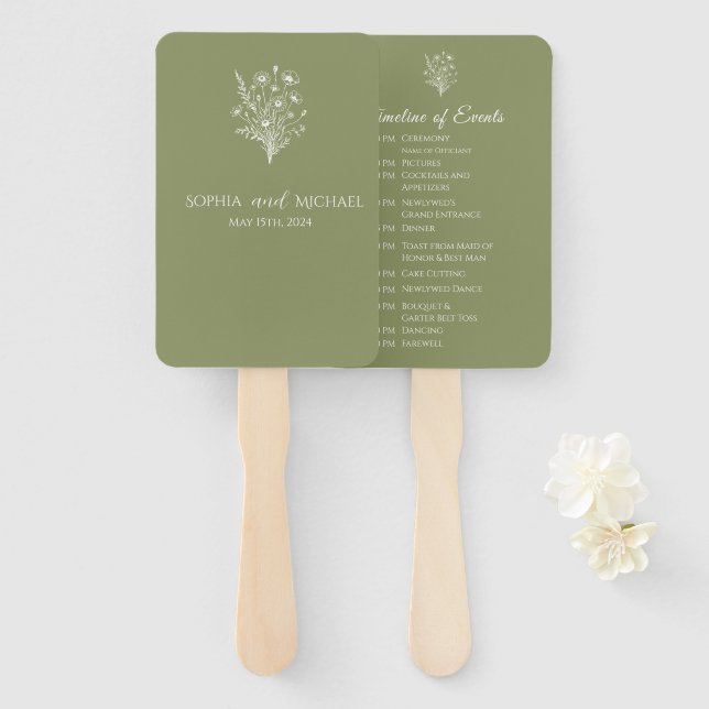 Wildflower Elegance-Wedding Program Hand Fan (Front and Back)