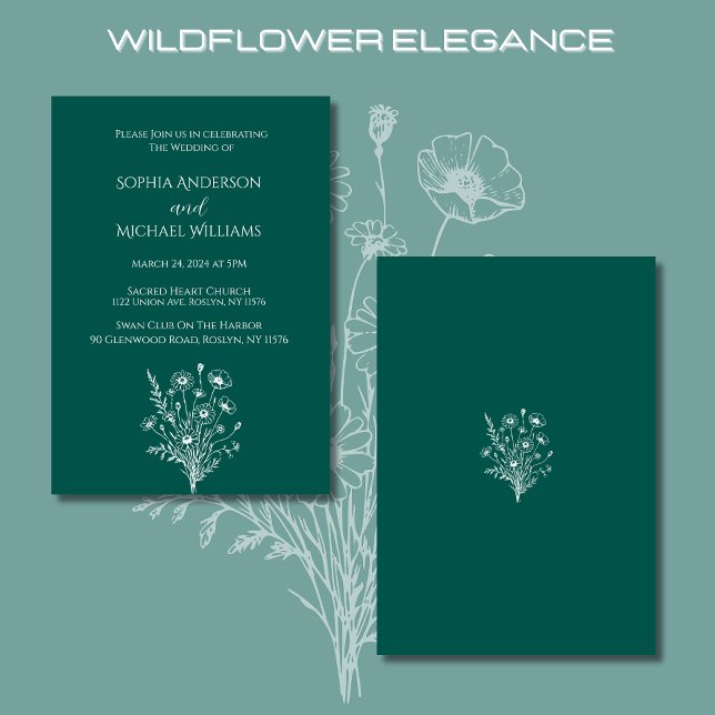 Wildflower Elegance Wedding Theme Invitation (Wildflower Elegance Wedding Invitations-Emerald Green-Rustic, Bohemian, Country Elegant)