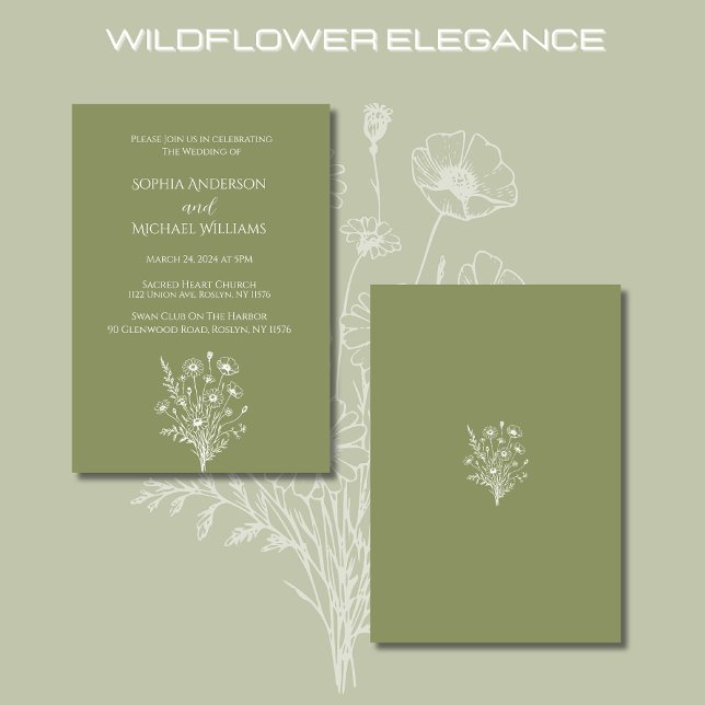 Wildflower Elegance Wedding Theme Invitation (Wildflower Elegance Wedding Collection-Fern Green-Invitations)