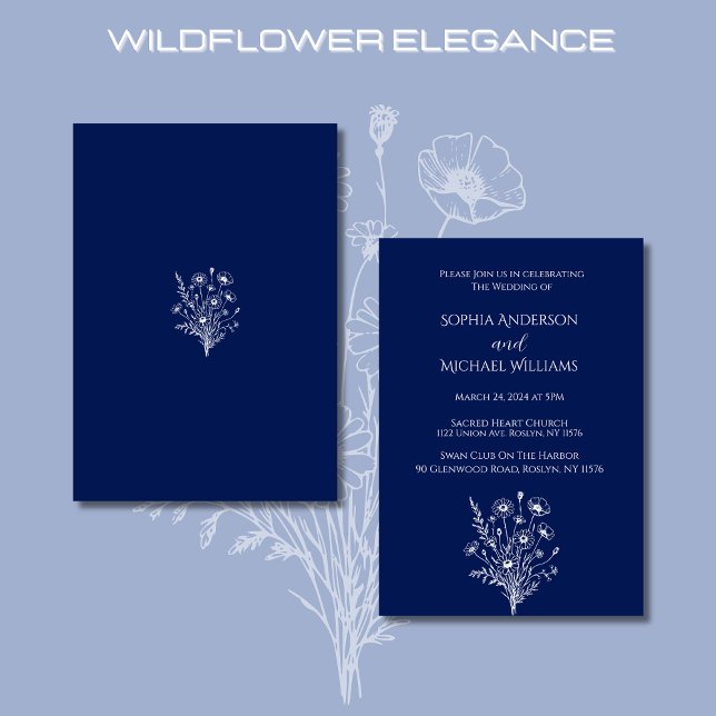 Wildflower Elegance Wedding Theme Invitation (Wildflower Elegance-Wedding Invitations-Blue, rustic, country, bohemian, summer, spring)