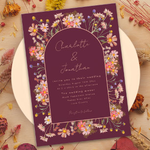 Wildflower Elegant Arch Burgundy Fall Wedding Invitation