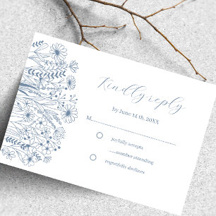  Wildflower Elegant Boho Dusty Blue Wedding RSVP