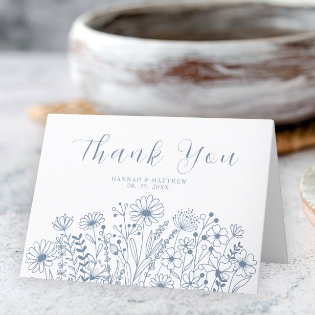 Wildflower Elegant Boho Dusty Blue Wedding Thank You Card (Creator Uploaded)