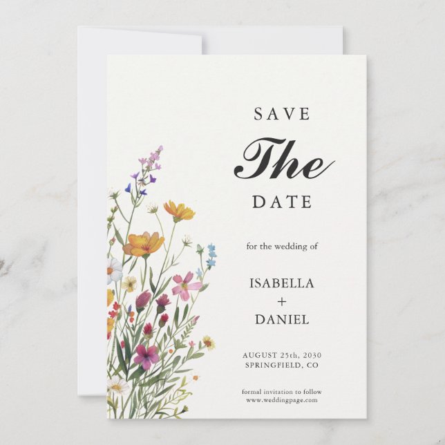 Wildflower Elegant Boho Save The Date Invitation (Front)