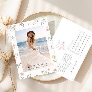Wildflower Elegant Bow Photo Graduation Thank You Postcard