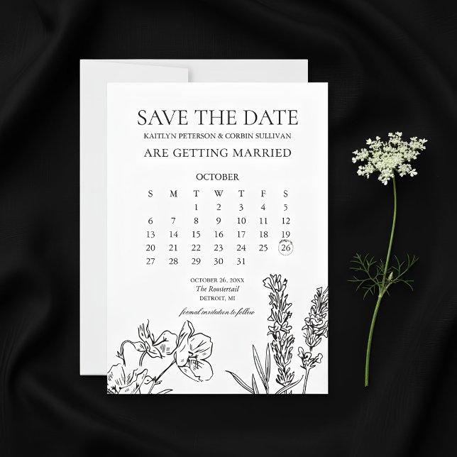 Wildflower Elegant Calendar Save The Date Invitation (Wild Flower Calendar Save The Date Card | Wedding Save The Date)
