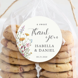 Wildflower Elegant Chic Wedding Thank You Classic Round Sticker