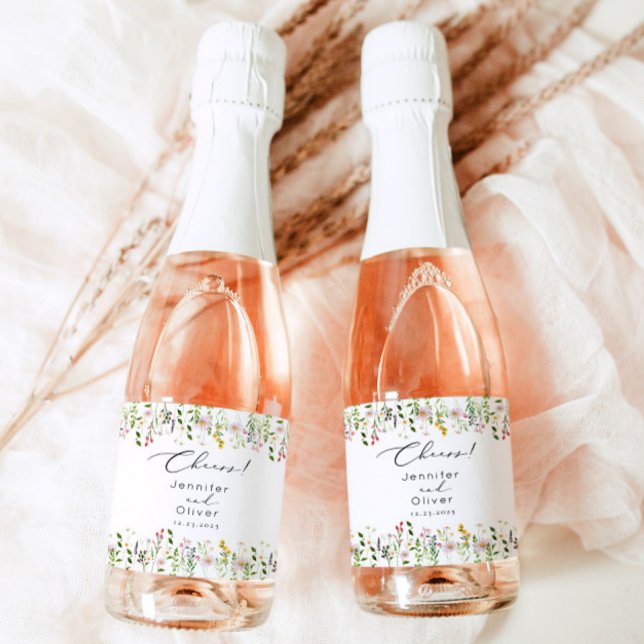 Wildflower elegant Classic Cheers Wedding Wine Label (Creator Uploaded)