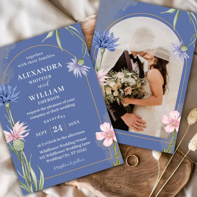 Wildflower Elegant Dusty Blue Wedding Invitation (Creator Uploaded)