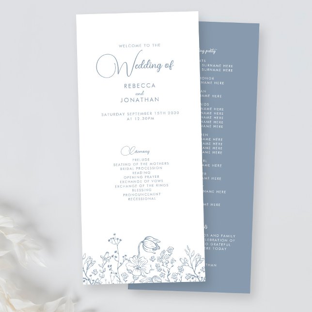Wildflower Elegant Dusty Blue Wedding Program (Creator Uploaded)