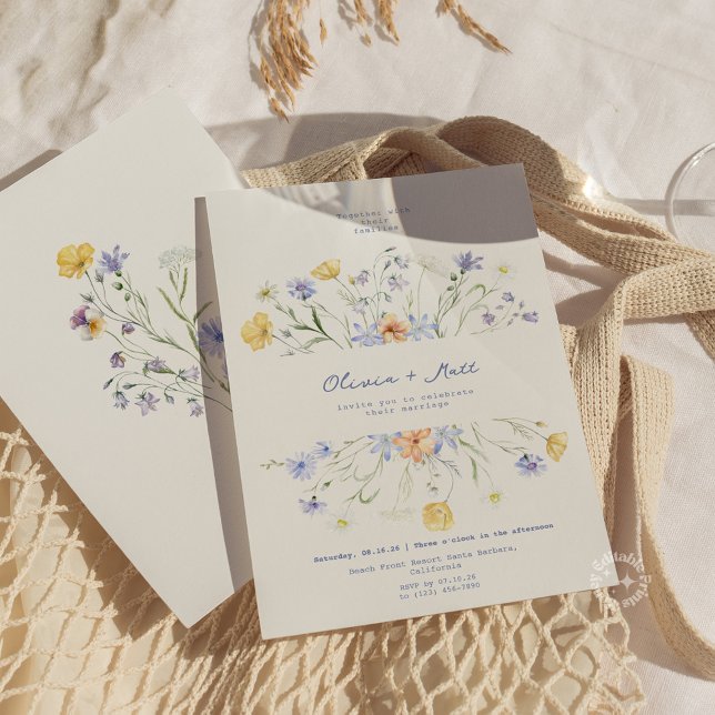 Wildflower Elegant Floral Periwinkle Wedding  Invitation (Wildflower Elegant Floral Periwinkle Wedding Invitation)