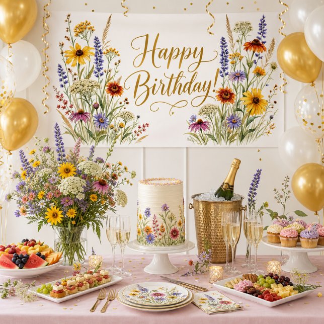 Wildflower Elegant Gold Script   Happy Birthday Banner (Creator Uploaded)