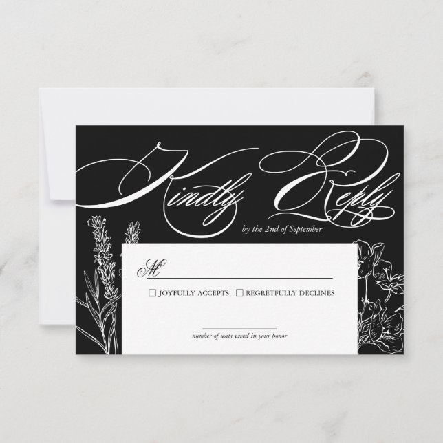 Wildflower Elegant Gothic Wedding RSVP Card (Front)