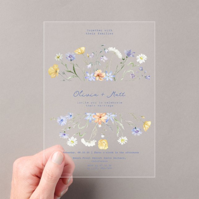 Wildflower Elegant Handwritten Wedding Wedding  Acrylic Invitations (Insitu (Handheld))