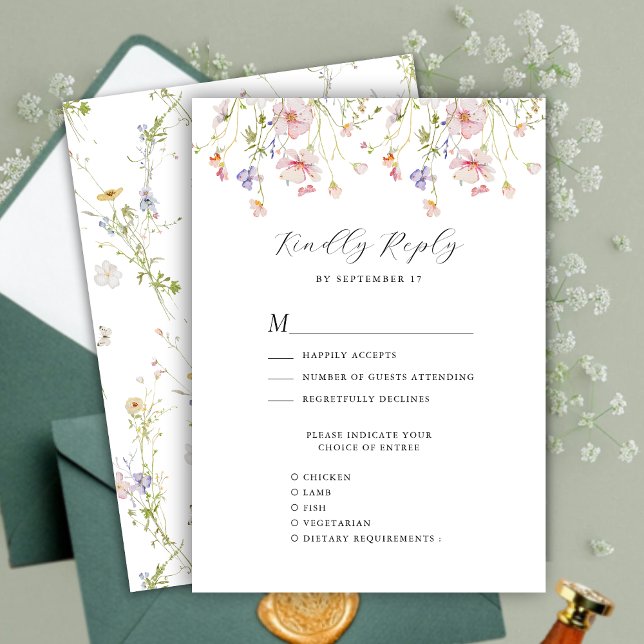 Wildflower Elegant Modern Floral Whimsical Wedding RSVP Card (Creator Uploaded)