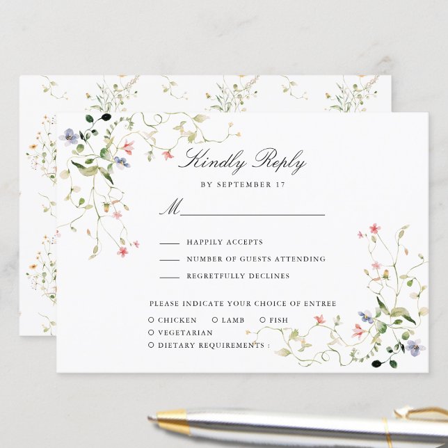 Wildflower Elegant Modern Garden Floral Wedding RSVP Card (Creator Uploaded)