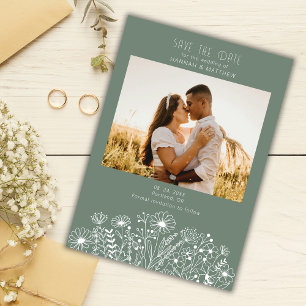 Wildflower Elegant Modern Sage Green Photo Wedding Save The Date