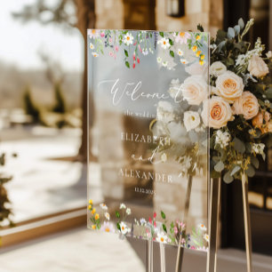  Wildflower Elegant Simple Wedding Welcome  Acrylic Sign
