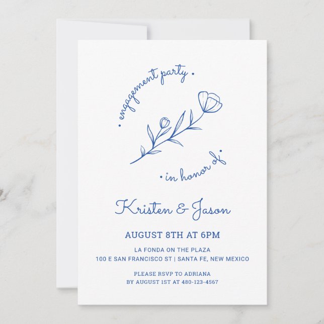 Wildflower Engagement Party Invitation in Cobalt (Front)