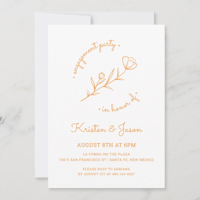 Wildflower Engagement Party Invitation in Orange (Front)