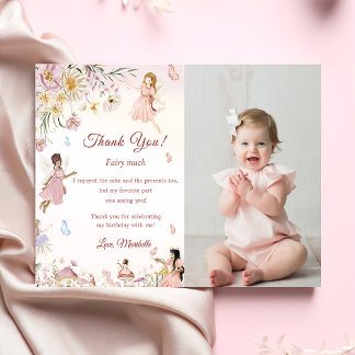 Wildflower Fairy Birthday Photo Thank You Card