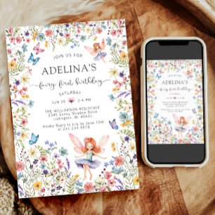Wildflower Fairy Butterfly 1st Birthday Invitation
