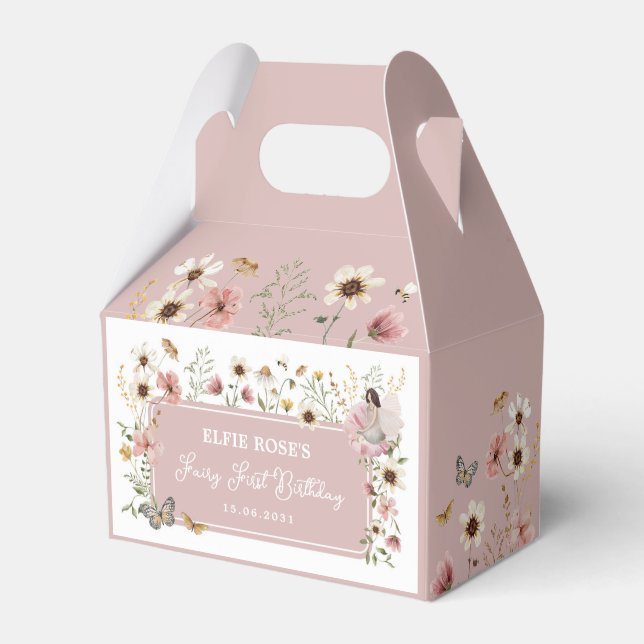 Wildflower Fairy Dusty Pink Garden Tea Party Favour Box (Front Side)