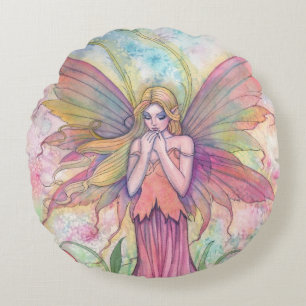 Wildflower Fairy Fantasy Art Round Cushion